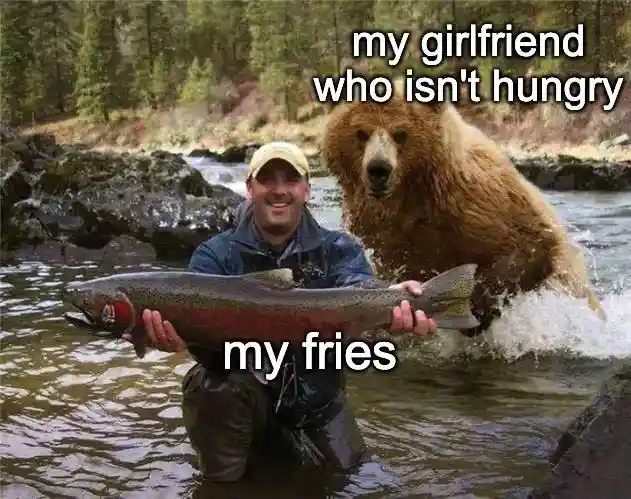 Girlfriend isnt hungry meme steals fries