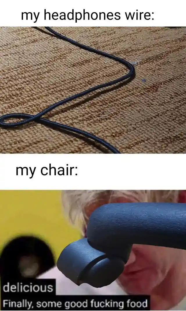 Headphone wire chair meme eats good food
