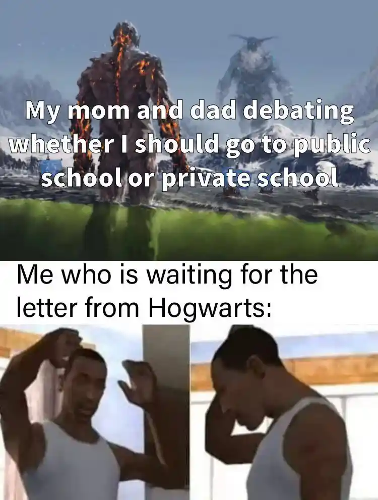 Parents school choice meme waiting for Hogwarts letter