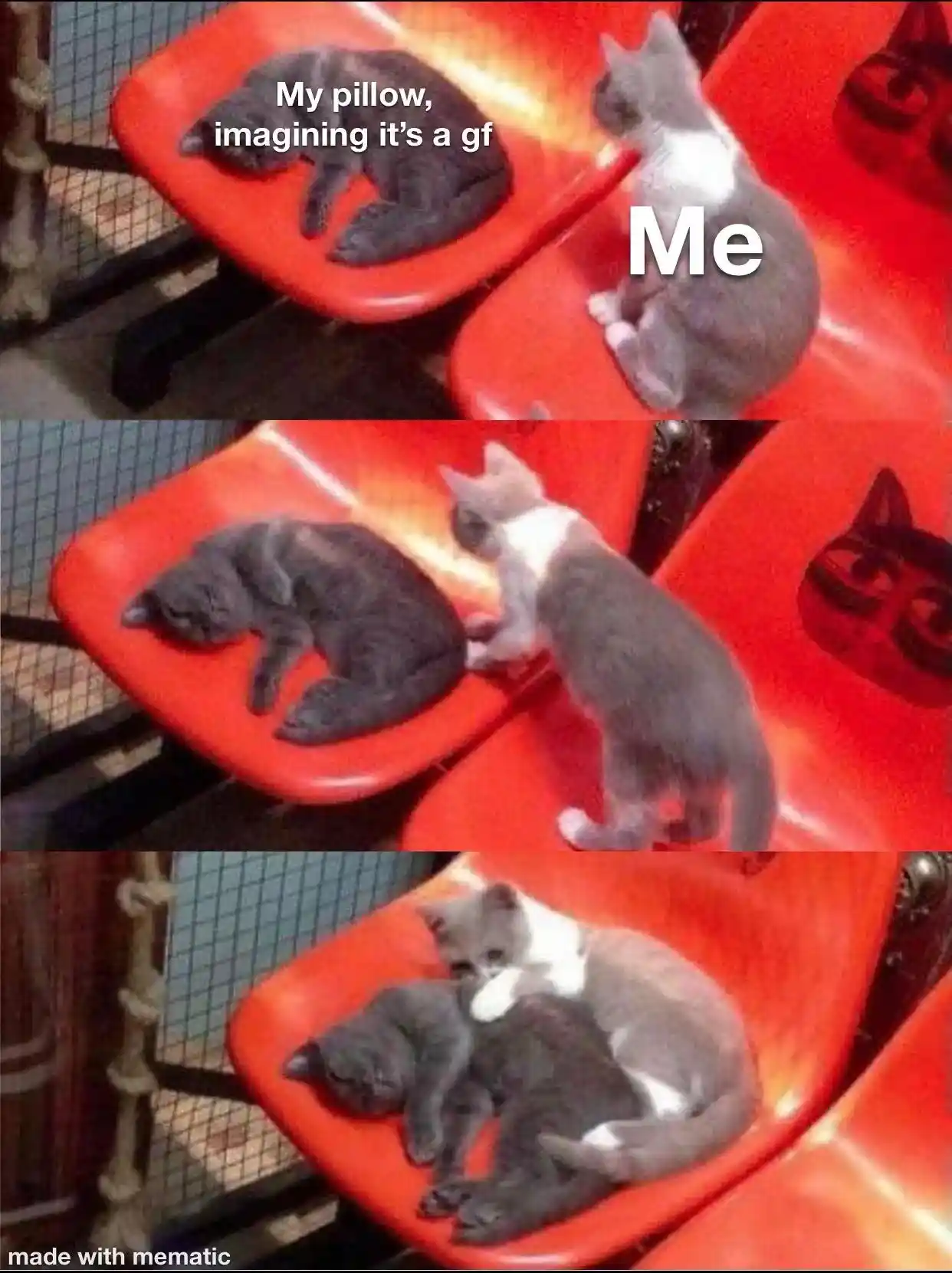 My pillow as girlfriend meme cuddling it softly