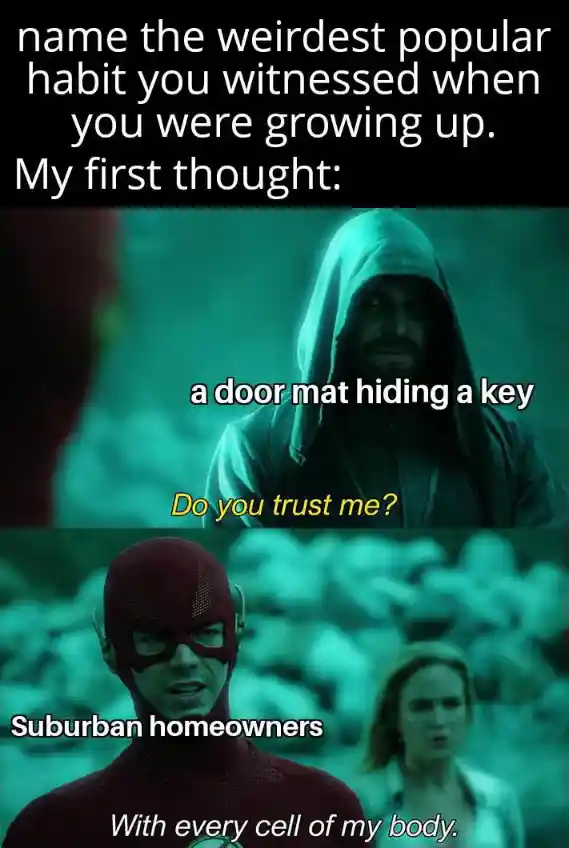 Door mat hiding key meme funny home joke