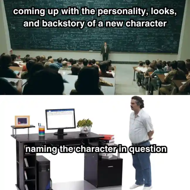Character making meme Stuck picking name