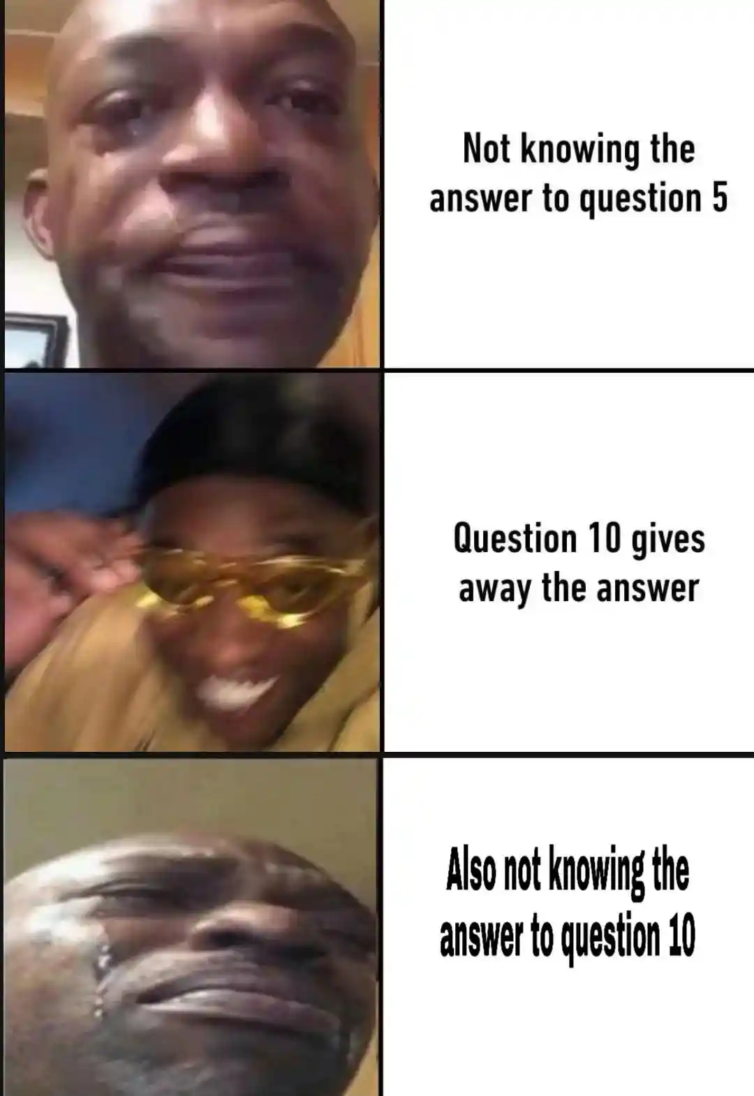 Exam fail meme crying after no answers