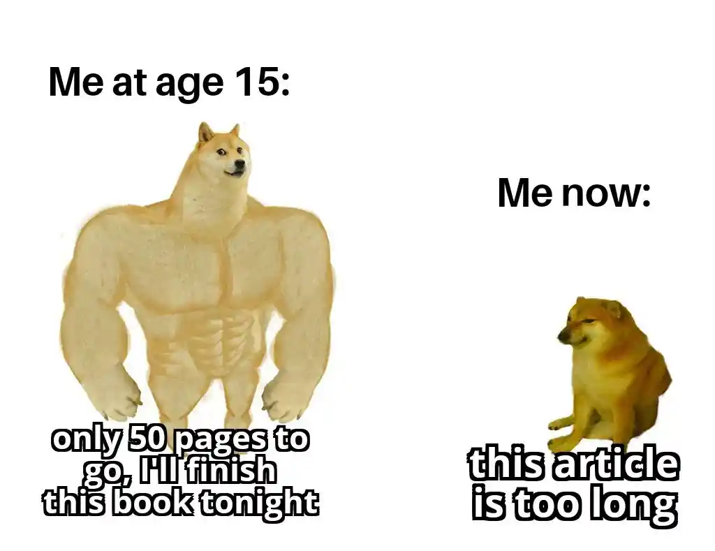 Doge meme showing teen vs adult reading laziness