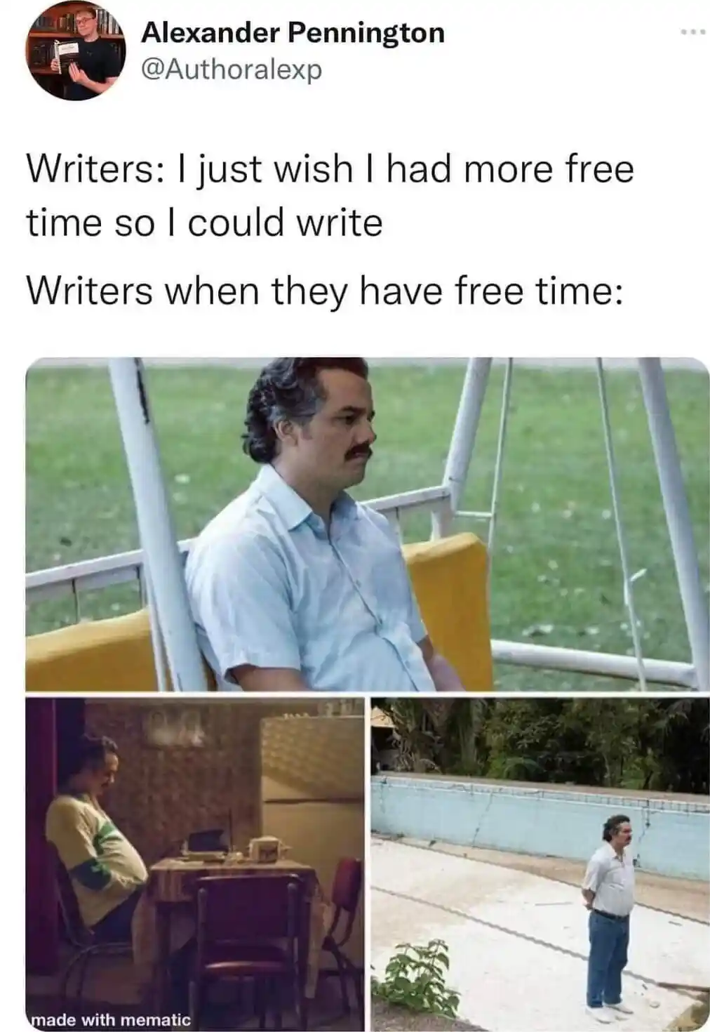 Pablo escobar waiting meme writers wasting free time