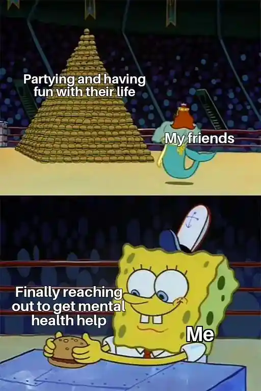 Friends vs me mental health help meme