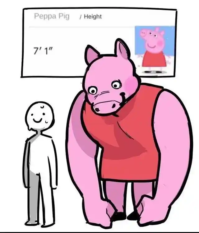 Peppa pig height meme looms over tiny man