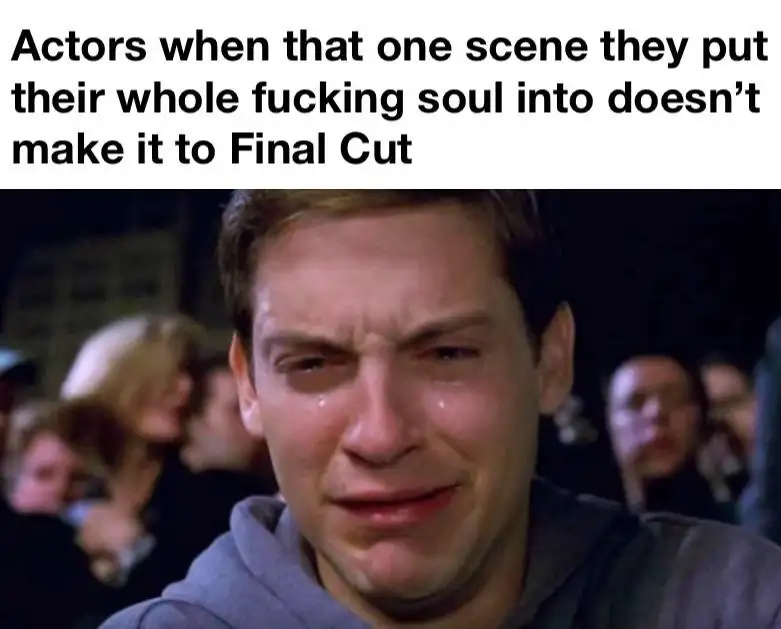 Crying Peter Parker meme sad over cut scene not in final cut