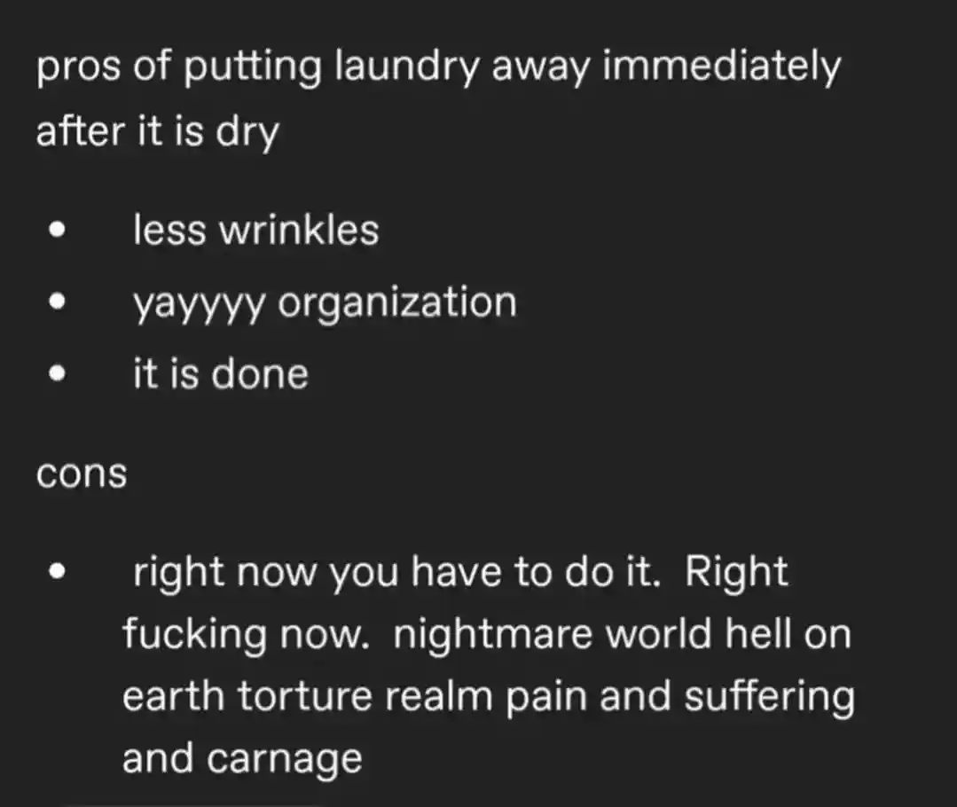 Putting laundry meme hating urgent chore