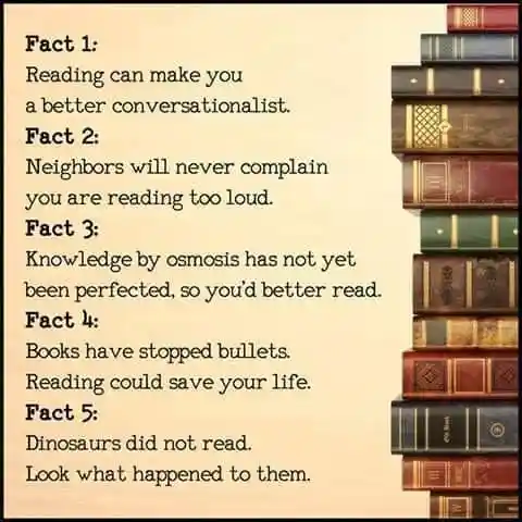 Reading meme listing funny reading facts