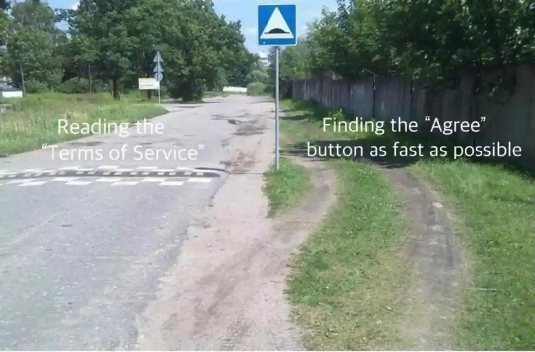 Terms of service meme skip to find agree button fast