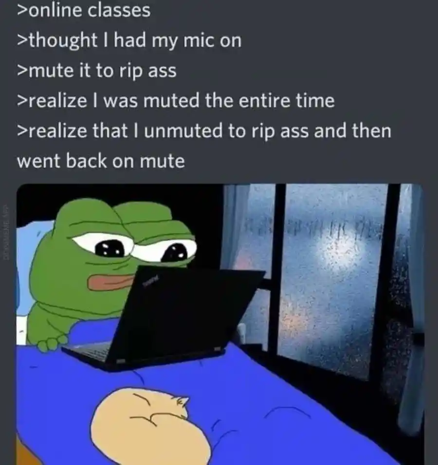 Online class fart meme panicking after unmuted