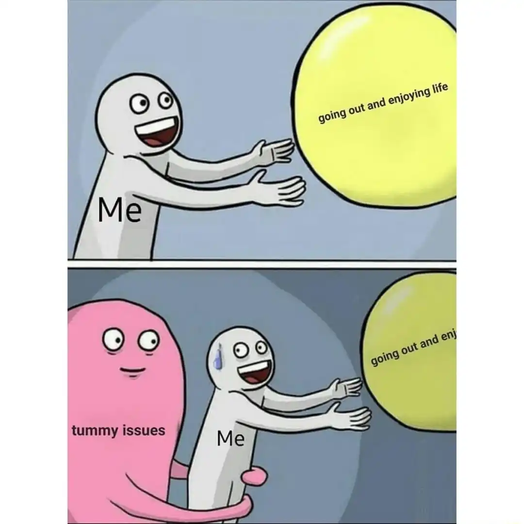 Running away balloon meme held back by tummy issues
