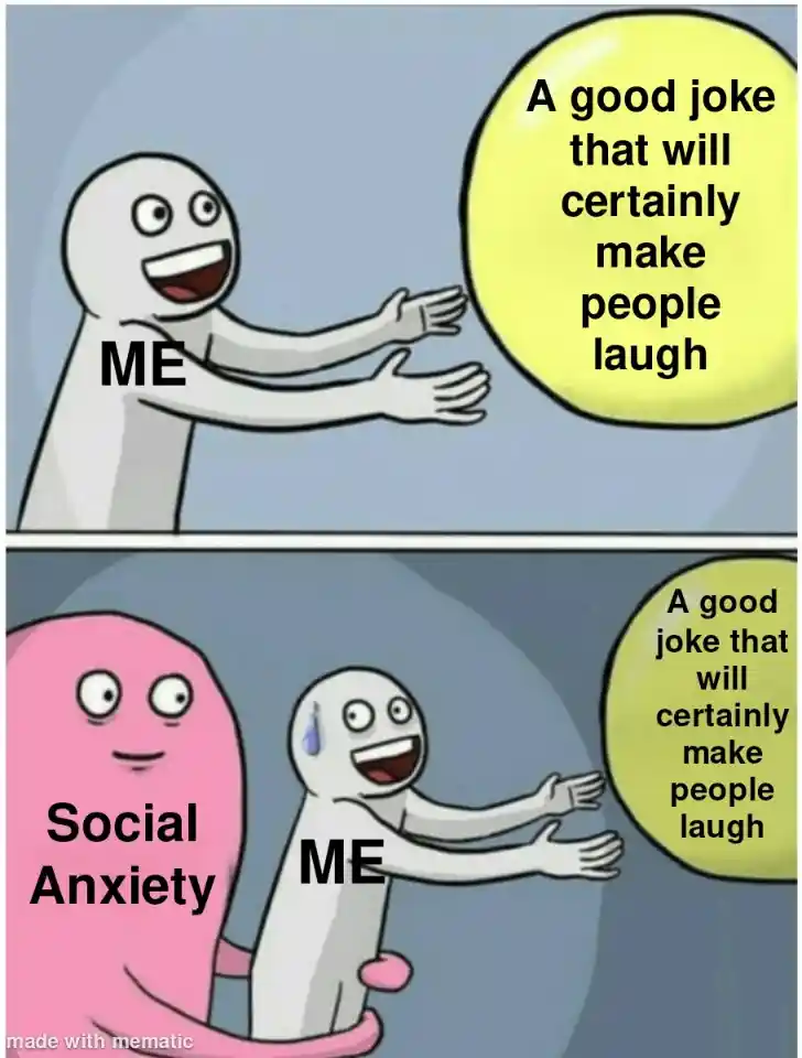 Running away balloon meme stopped by social anxiety