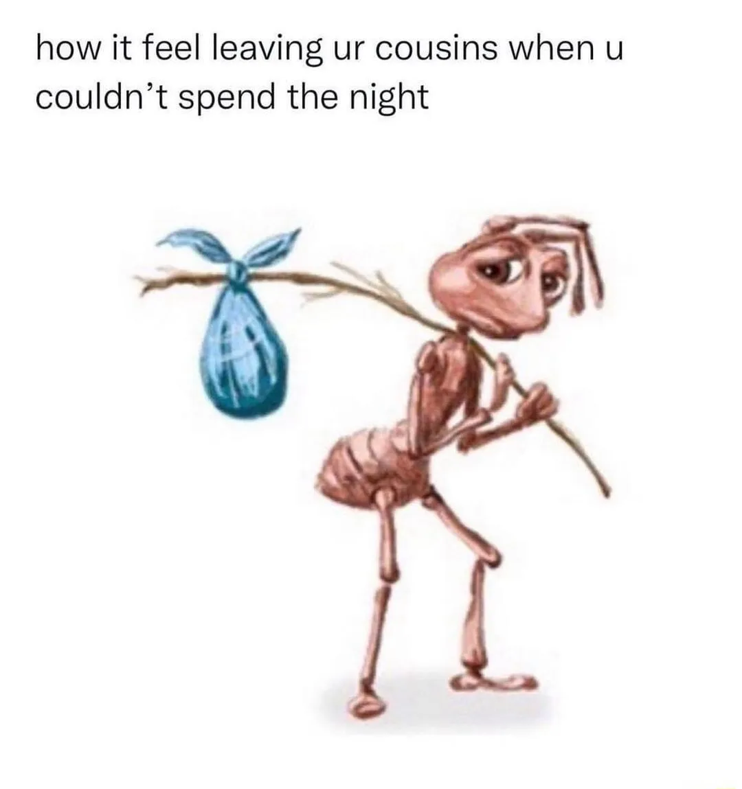 Sad ant meme leave cousins no overnight