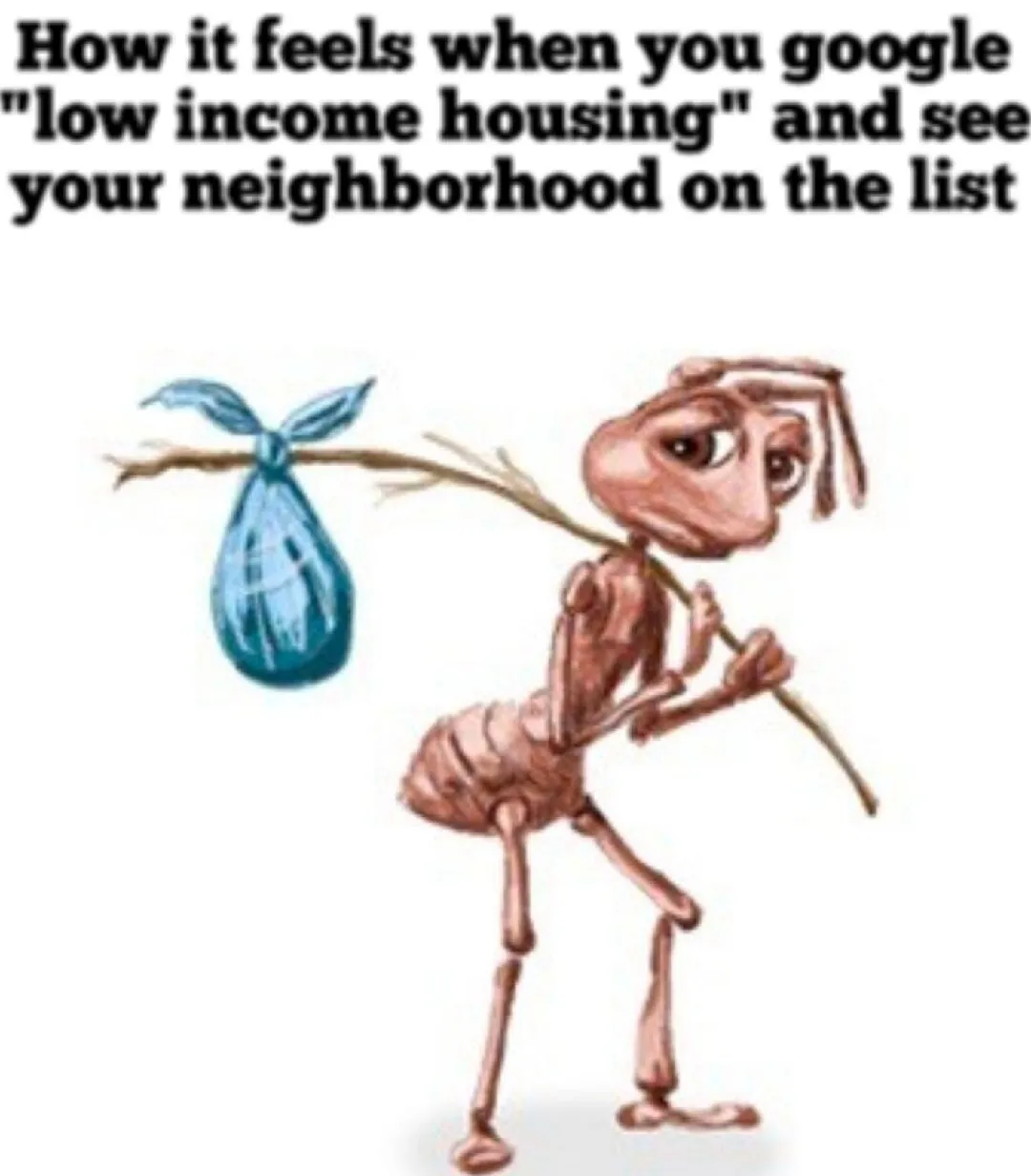 Sad ant meme sad over low income housing
