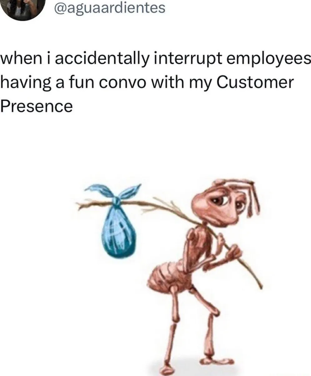 Sad ant meme awkwardly leaves after ruining chat
