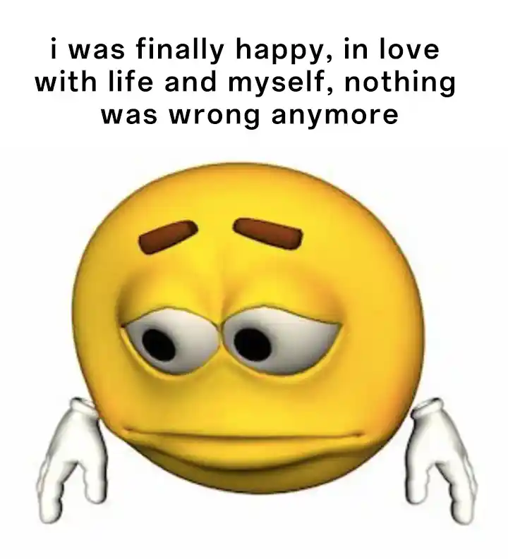 Sad emoji meme feels sad after finally being happy