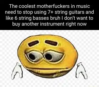 Sad emoji meme upset about buying new music gear