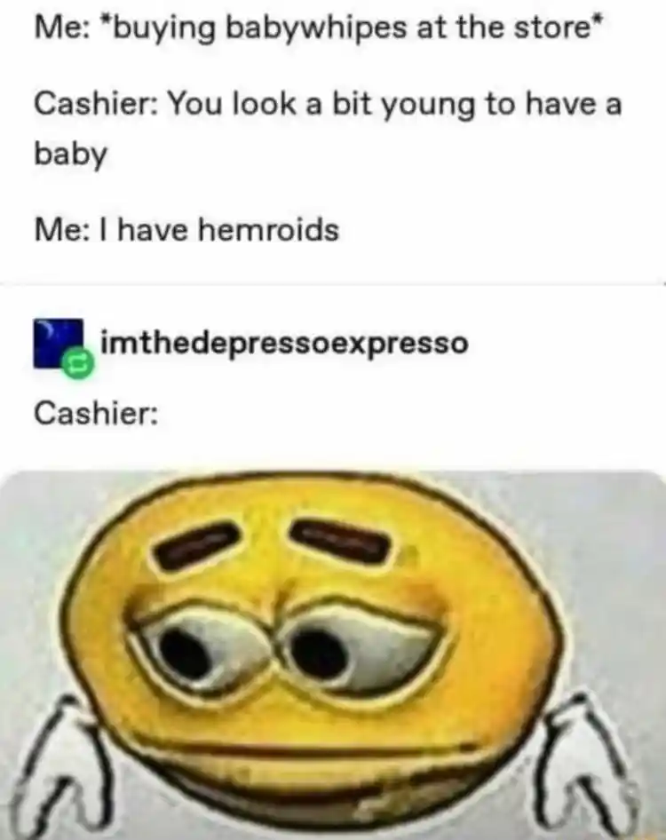Sad emoji meme awkward cashier stare at hemroids