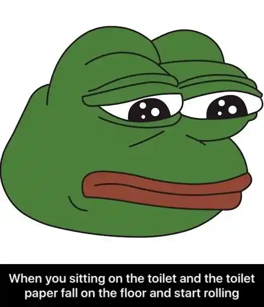 Sad frog meme feeling helpless when toilet paper rolls on floor