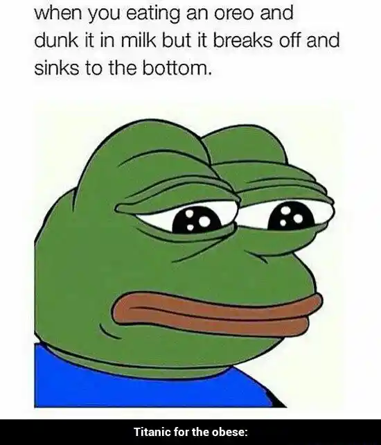 Sad frog meme sad after oreo breaks and sinks in milk