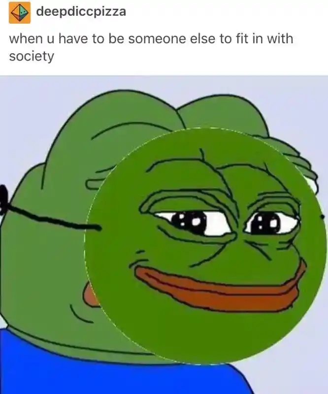 Sad frog meme mask true self to fit in society
