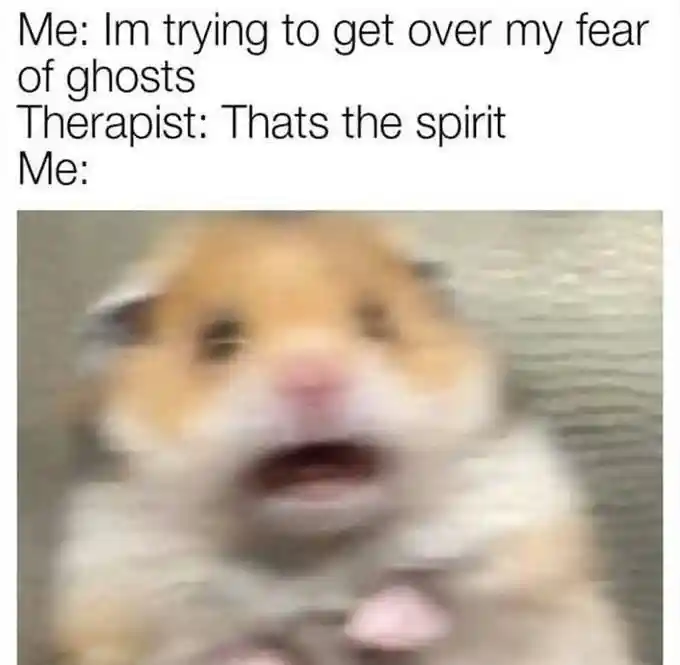 Scared hamster meme shocked by ghost pun