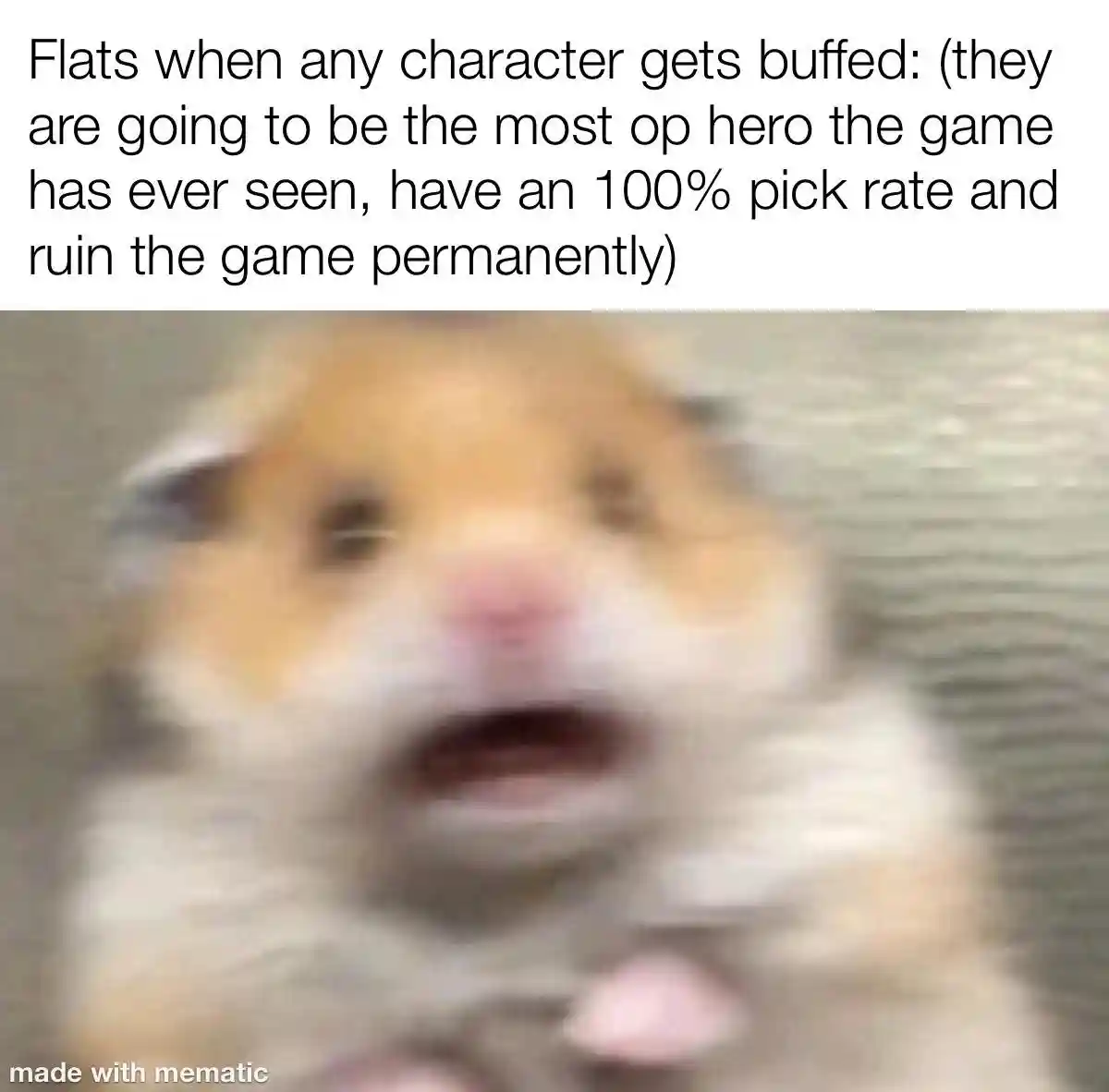 Scared hamster meme reacts to hero buffs