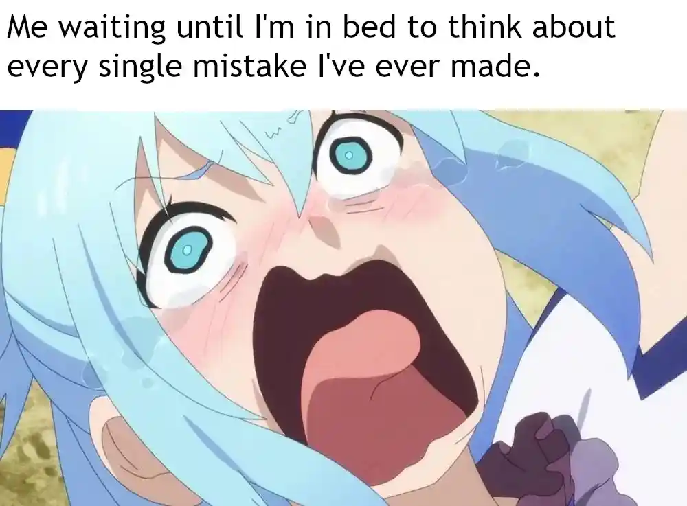 Screaming aqua meme overthinking in bed