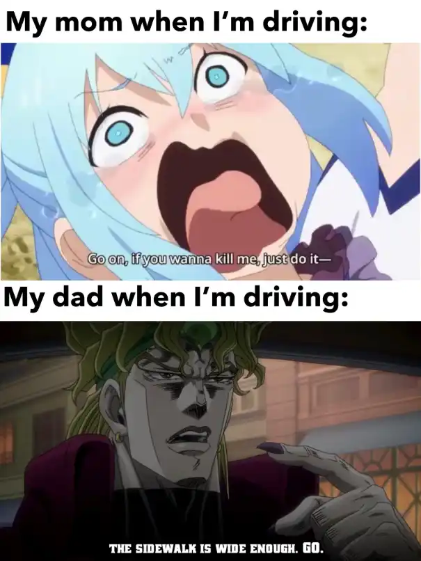 Screaming aqua meme parents react to driving