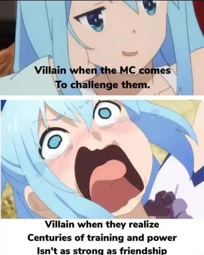 Screaming aqua meme villain shocked by friendship power