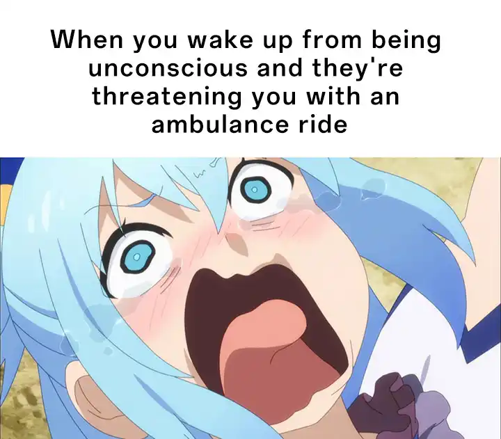 Screaming aqua meme fears ambulance ride