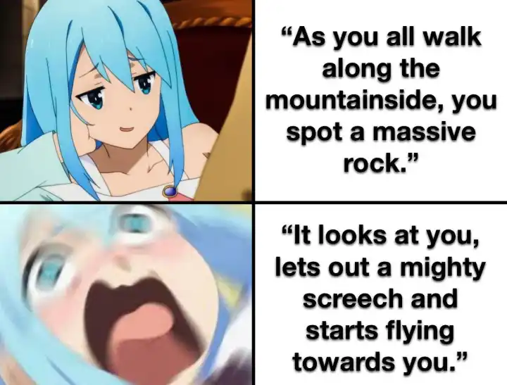 Screaming aqua meme dnd flying rock shock