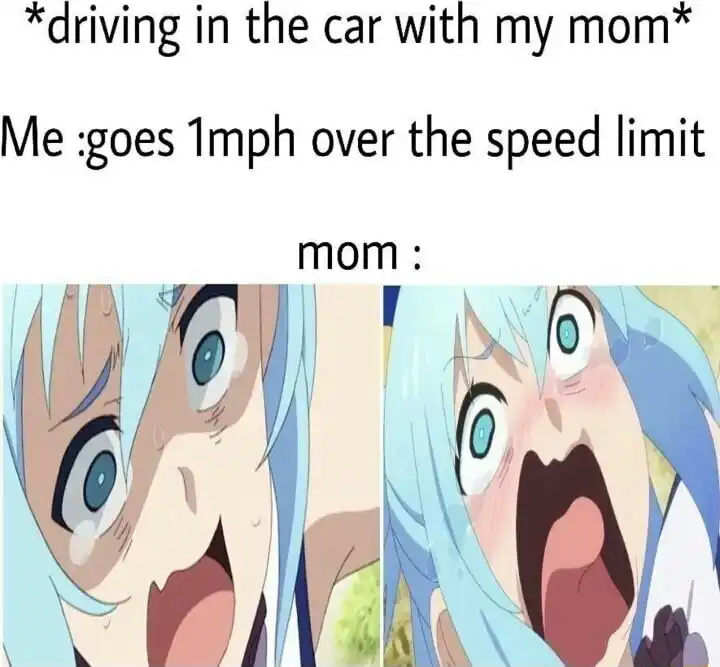 Screaming aqua meme panics at 1mph speed
