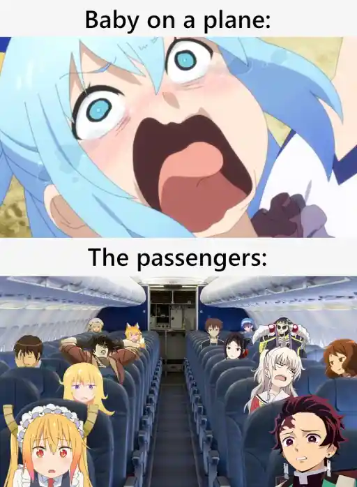 Screaming aqua meme screaming on a plane