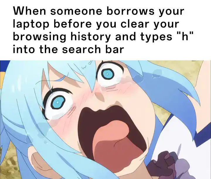 Screaming aqua meme panics when someone types h