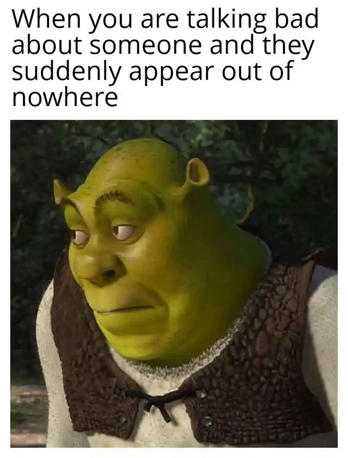 Shrek meme face awkward dissing someone