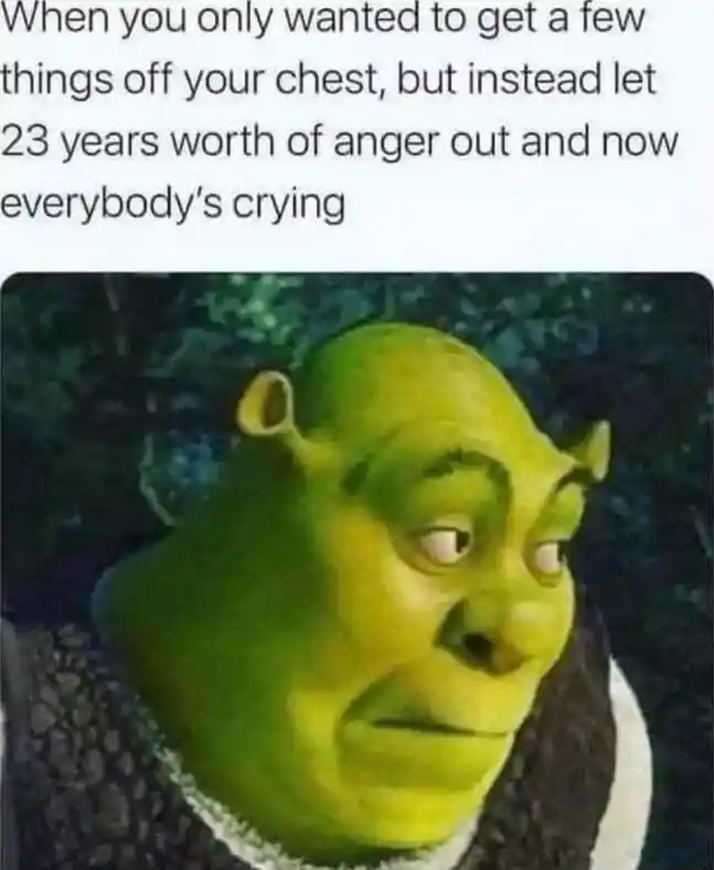 Shrek meme face weird after venting rage