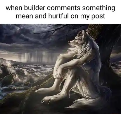 Sitting wolf meme sad after mean comment