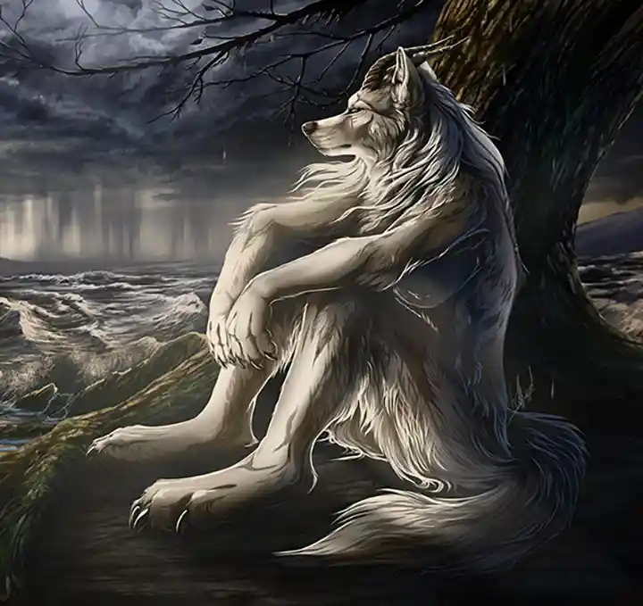Sitting wolf meme template