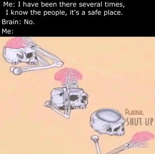 Skeleton shut up brain meme no safe plan