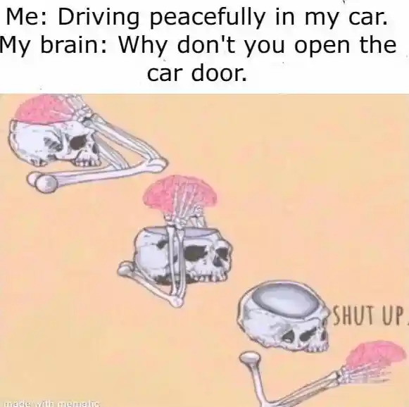 Skeleton shut up brain meme driving mad