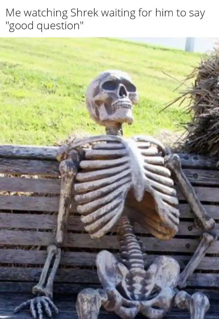 Skeleton waiting meme wait shrek good question