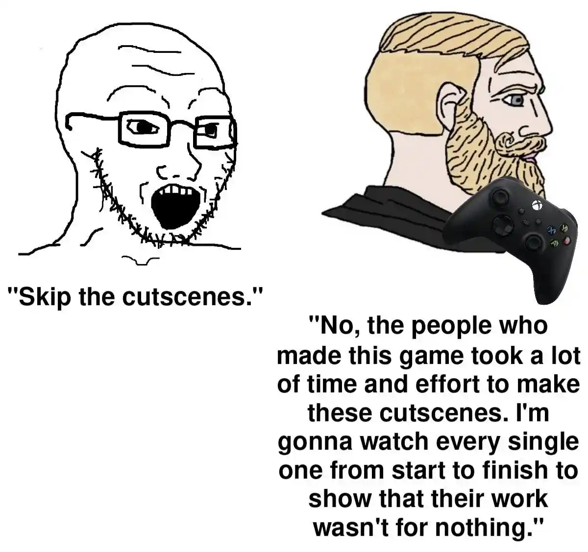 Skip cutscenes meme respecting game dev