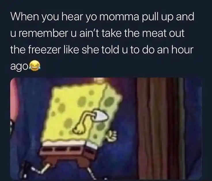 Spongebob running meme rush to get meat