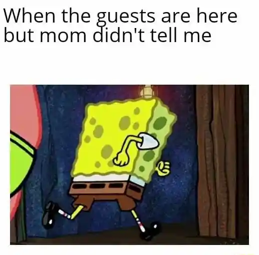 Spongebob running meme panics at guests