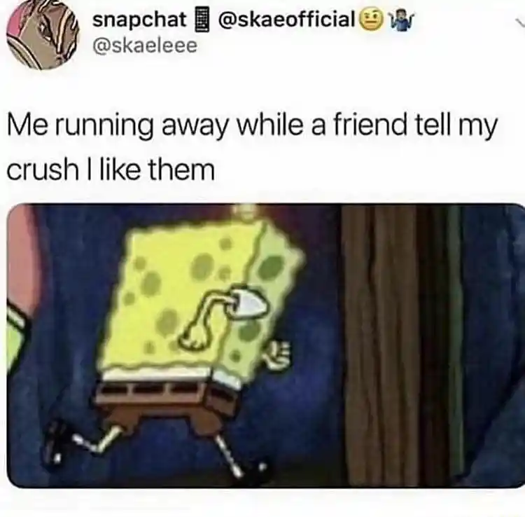 Spongebob running meme run away when friend tells crush you like them