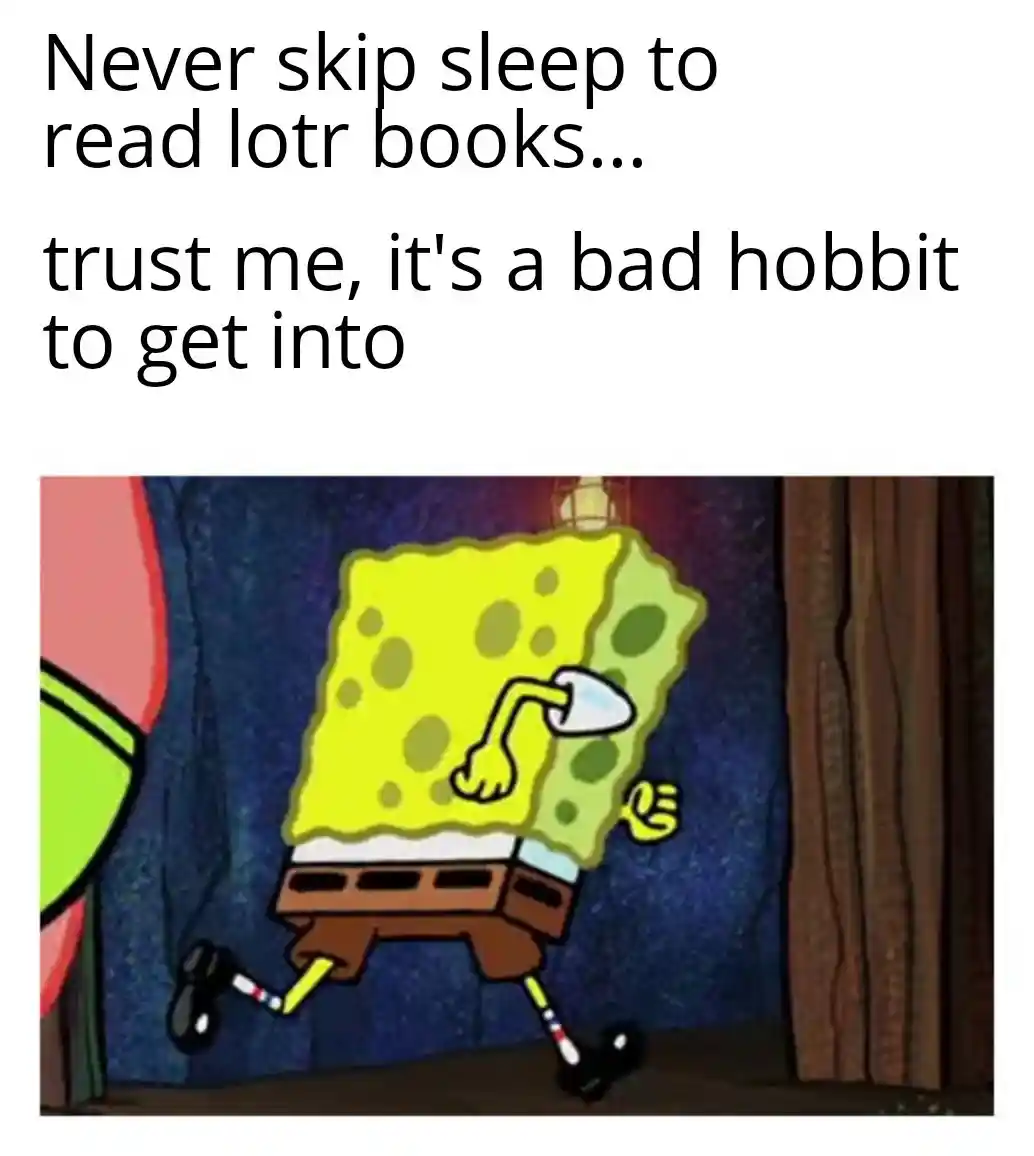 Spongebob running meme reading lotr book