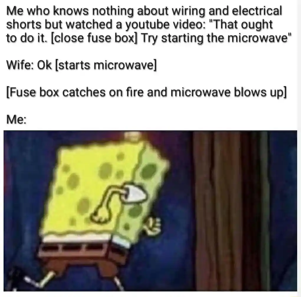 Spongebob running meme panics after fire